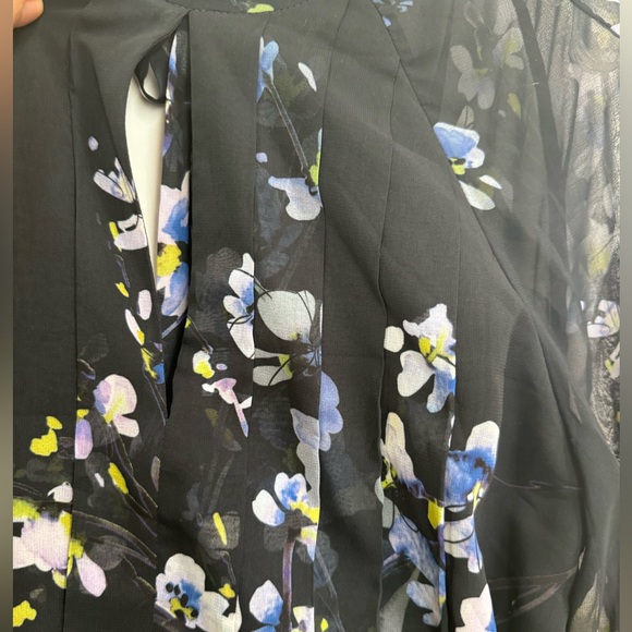 REISS Robbie Floral Printed Blouse Semi Sheer Pleated Keyhole Peplum Tie Flowy - Picture 11 of 16